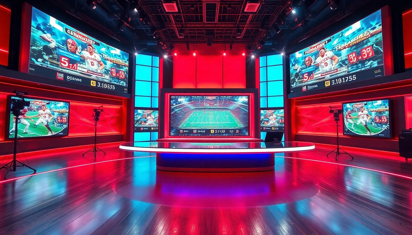 View of a professional sports broadcasting studio showcasing live coverage and analysis.