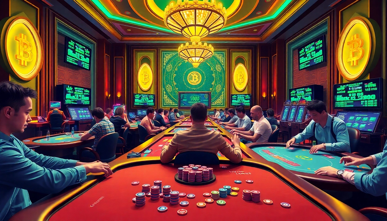 Les joueurs profitant d'un crypto casino France avec des jeux modernes et une ambiance animée.
