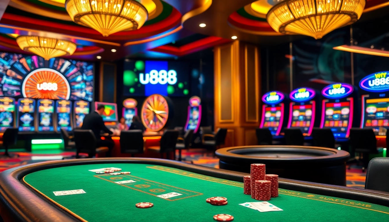 Experience u888 poker action amidst vibrant casino excitement and luxury.