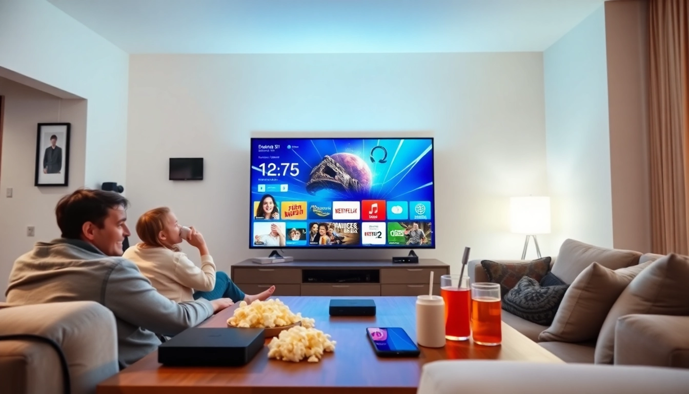 Abonnement IPTV affiché sur une Smart TV moderne dans un salon familial chaleureux