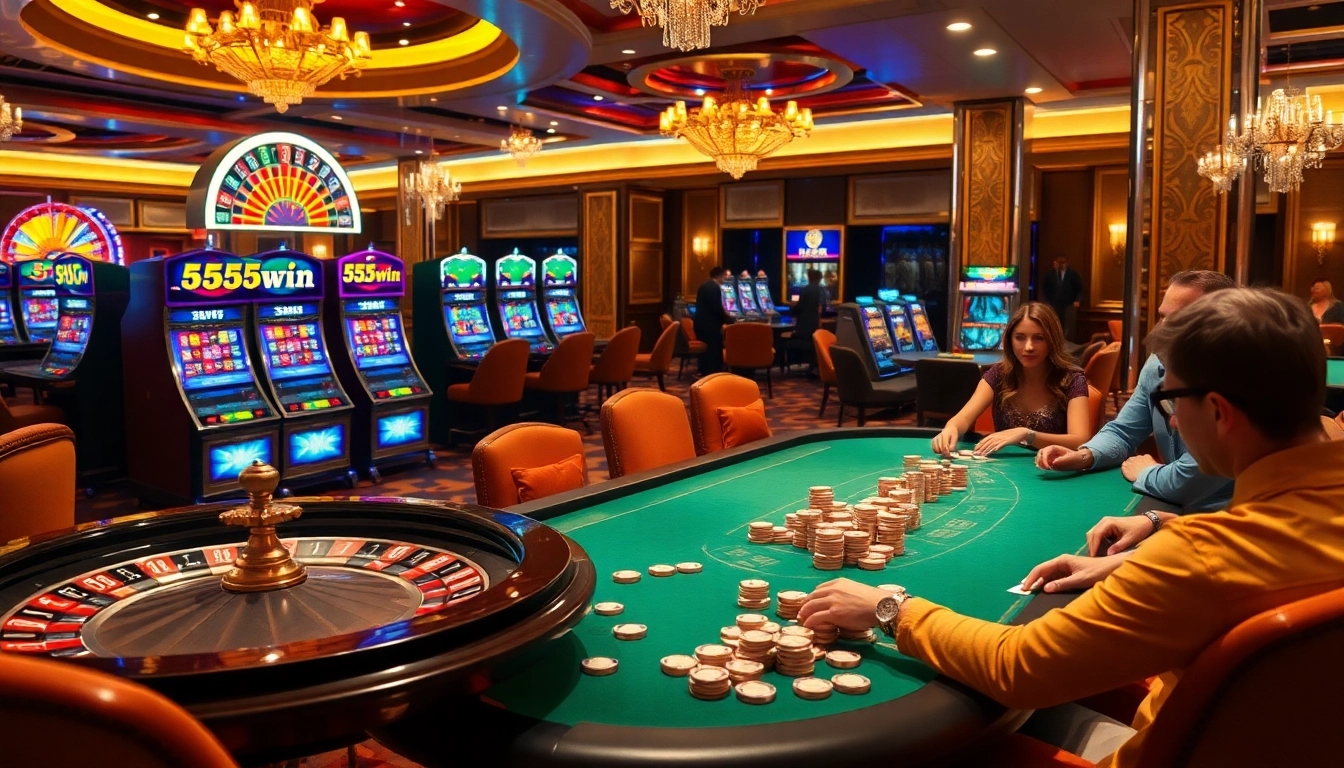 Engaged players enjoying games at the luxurious 555win casino floor, showcasing excitement and thrill.