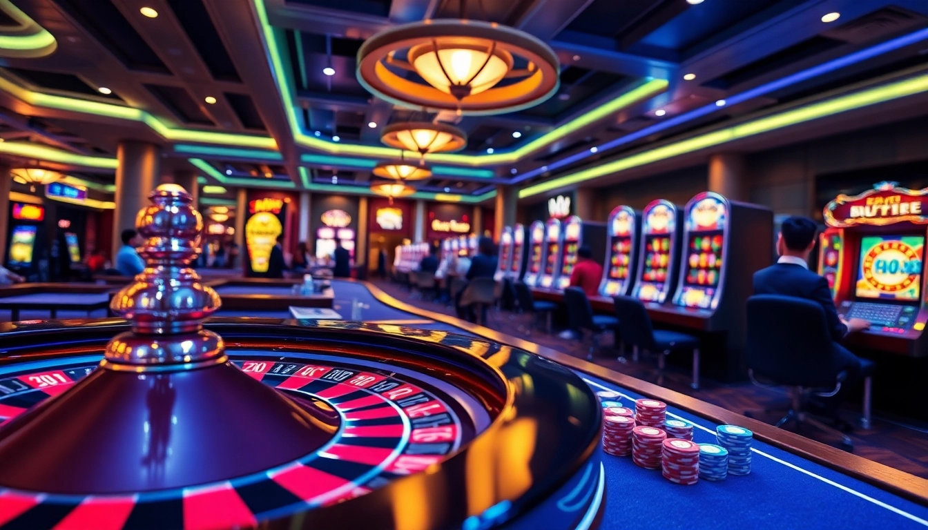 Jouer à des jeux dans un casino belgium en ligne avec une ambiance excitante et des lumières vibrantes.