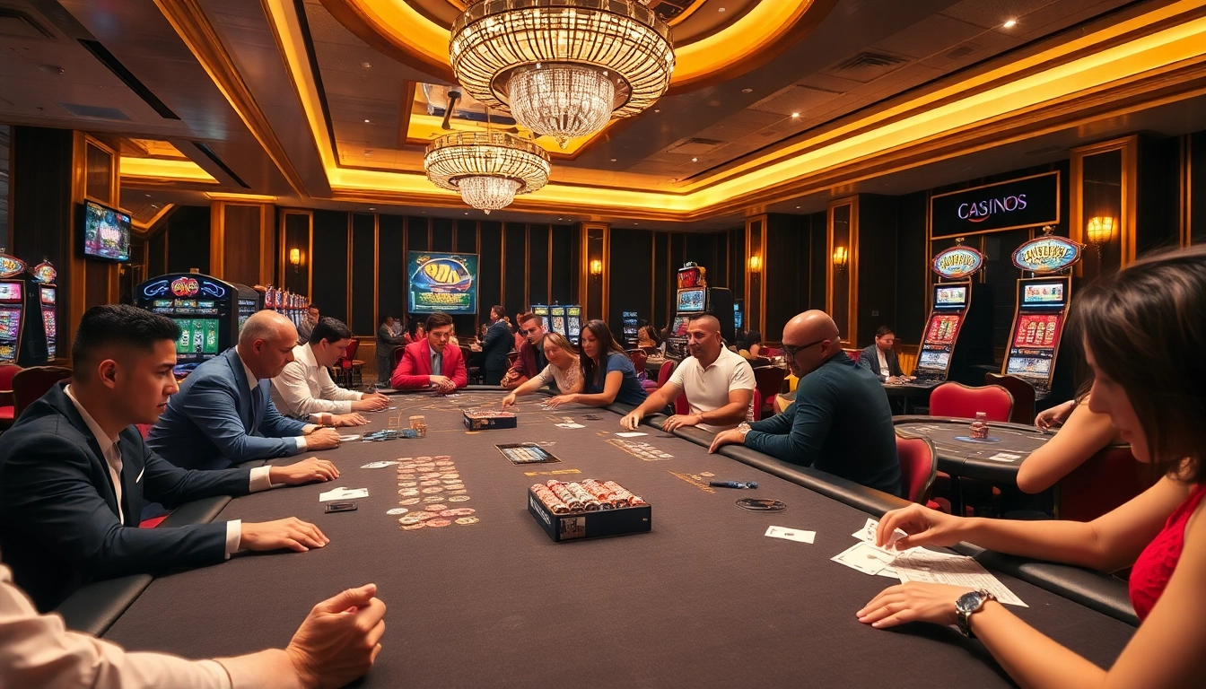 Vibrant scene showcasing meilleur casino france en ligne with enthusiastic players at tables.